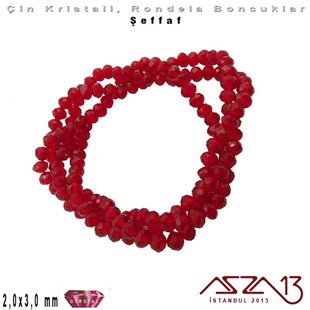 Şeffaf - 2x3 mm - Koyu Siam - Kristal Rondela Boncuk / 200 Adet