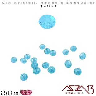 Şeffaf - 2,5x3,5 mm - Mavi - Kristal Rondela Boncuk / 150 Adet