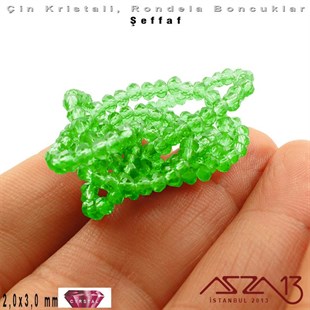 Şeffaf - 2x3 mm - Çimen Yeşil - Kristal Rondela Boncuk / 200 Adet