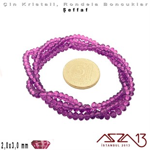 Şeffaf - 2x3 mm - Koyu Amethyst - Kristal Rondela Boncuk / 200 Adet