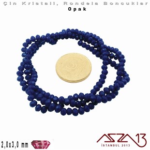Opak - 2x3 mm - Royal Mavi - Kristal Rondela Boncuk / 200 Adet