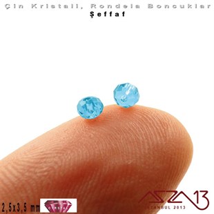 Şeffaf - 2,5x3,5 mm - Mavi - Kristal Rondela Boncuk / 150 Adet