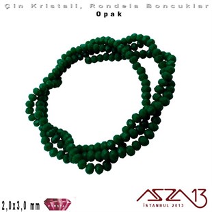 Opak - 2x3 mm - Koyu Yeşil - Kristal Rondela Boncuk / 200 Adet