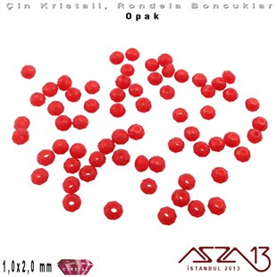 Opak - 1x2 mm - Kırmızı - Kristal Rondela Boncuk / 210 Adet