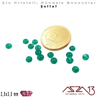 Şeffaf - 2,5x3,5 mm - Neft Yeşil - Kristal Rondela Boncuk / 150 Adet