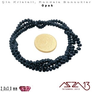 Opak - 2x3 mm - Gece Mavisi - Kristal Rondela Boncuk / 200 Adet