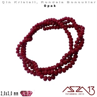 Opak - 2x3 mm - Bordo - Kristal Rondela Boncuk / 200 Adet