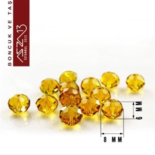 6x8 mm - Kristal - Efektli Amber - Rondela Boncuk / 70 Adet