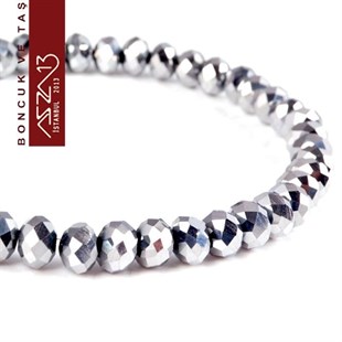6x8 mm - Kristal - Metalik Gümüş Rondela Boncuk / 70 Adet