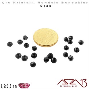 Opak - 2,5x3,5 mm - Siyah - Kristal Rondela Boncuk / 150 Adet