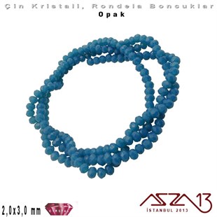 Opak - 2x3 mm - Göl Mavi - Kristal Rondela Boncuk / 200 Adet