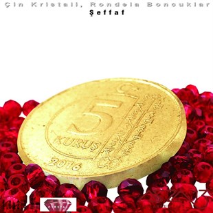 Şeffaf - 1x2 mm - Koyu Kırmızı - Kristal Rondela Boncuk / 210 Adet