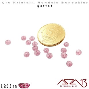 Şeffaf - 2,5x3,5 mm - Şeker Pembe - Kristal Rondela Boncuk / 150 Adet