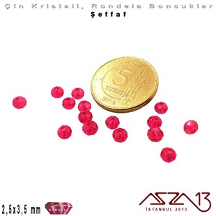 Şeffaf - 2,5x3,5 mm - Fuşya - Kristal Rondela Boncuk / 150 Adet