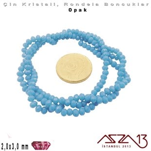 Opak - 2x3 mm - Mavi - Kristal Rondela Boncuk / 200 Adet