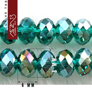 6x8 mm - Kristal - Efektli Zümrüt Yeşil - Rondela Boncuk / 70 Adet