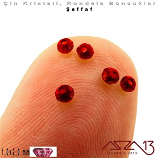 Şeffaf - 1x2 mm - Koyu Kırmızı - Kristal Rondela Boncuk / 210 Adet