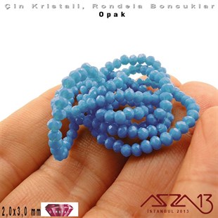 Opak - 2x3 mm - Mavi - Kristal Rondela Boncuk / 200 Adet
