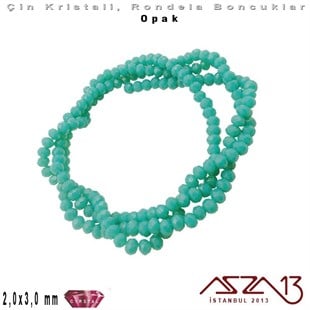 Opak - 2x3 mm - Turkuaz Yeşil - Kristal Rondela Boncuk / 200 Adet