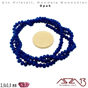 Opak - 2x3 mm - Saks Mavi - Kristal Rondela Boncuk / 200 Adet