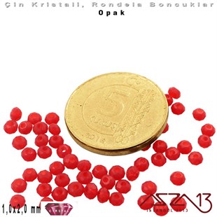 Opak - 1x2 mm - Kırmızı - Kristal Rondela Boncuk / 210 Adet