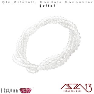 Şeffaf - 2x3 mm - Kırık Beyaz - Kristal Rondela Boncuk / 200 Adet