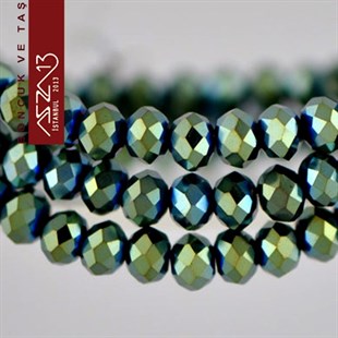 6x8 mm - Kristal - Metalik Altınlı Yeşil - Rondela Boncuk / 70 Adet