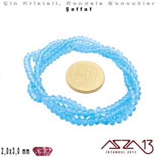 Şeffaf - 2x3 mm - Açık Mavi - Kristal Rondela Boncuk / 200 Adet