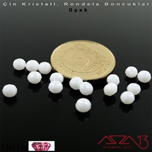 Opak - 2,5x3,5 mm - Buz Beyaz - Kristal Rondela Boncuk / 150 Adet