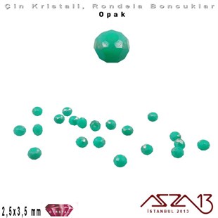 Opak - 2,5x3,5 mm - Turkuaz Yeşil - Kristal Rondela Boncuk / 150 Adet
