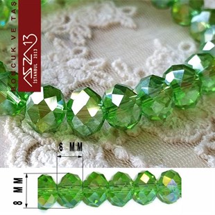 6x8 mm - Kristal - Efektli Yeşil - Rondela Boncuk / 70 Adet