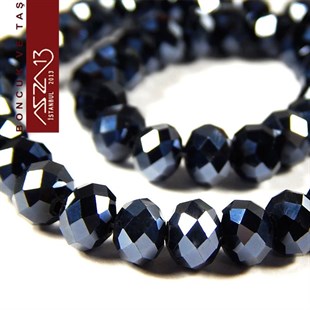 6x8 mm - Kristal - Metalik Gece Mavisi - Rondela Boncuk / 70 Adet