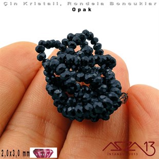 Opak - 2x3 mm - Gece Mavisi - Kristal Rondela Boncuk / 200 Adet