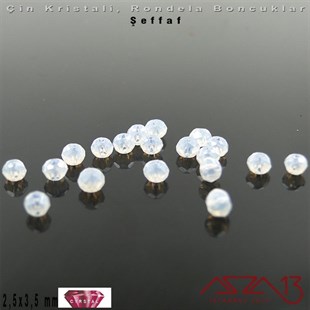 Şeffaf - 2,5x3,5 mm - Beyaz - Kristal Rondela Boncuk / 150 Adet