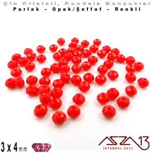 3x4 mm - Kristal - Opak Bayrak Kırmızı - Rondela Boncuk / 145 Adet