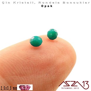 Opak - 2,5x3,5 mm - Turkuaz Yeşil - Kristal Rondela Boncuk / 150 Adet