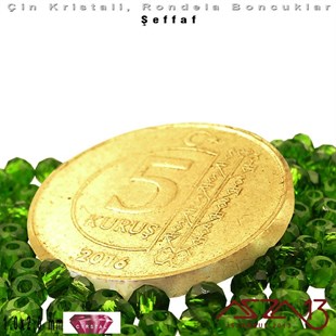 Şeffaf - 1x2 mm - Koyu Yeşil - Kristal Rondela Boncuk / 210 Adet
