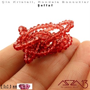 Şeffaf - 2x3 mm - Açık Siam - Kristal Rondela Boncuk / 200 Adet
