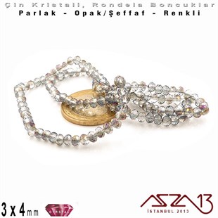 3x4 mm - Kristal - Efektli Şeffaf Silver Night - Rondela Boncuk / 145 Adet