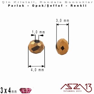 3x4 mm - Kristal - Efektli Metalik Bronz - Rondela Boncuk / 145 Adet