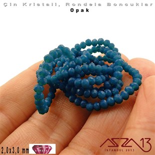 Opak - 2x3 mm - Göl Mavi - Kristal Rondela Boncuk / 200 Adet