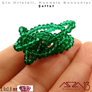 Şeffaf - 2x3 mm - Zeytin Yeşil - Kristal Rondela Boncuk / 200 Adet