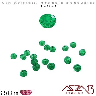 Şeffaf - 2,5x3,5 mm - Koyu Yeşil - Kristal Rondela Boncuk / 150 Adet