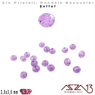 Şeffaf - 2,5x3,5 mm - Lavanta - Kristal Rondela Boncuk / 150 Adet