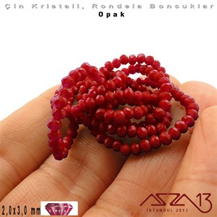 Opak - 2x3 mm - Kırmızı - Kristal Rondela Boncuk / 200 Adet