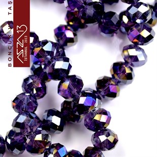 6x8 mm - Kristal - Efektli Koyu Lavanta - Rondela Boncuk / 70 Adet