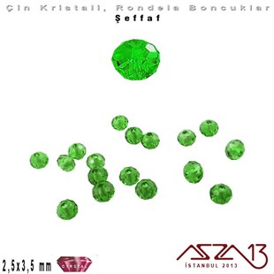 Şeffaf - 2,5x3,5 mm - Çimen Yeşil - Kristal Rondela Boncuk / 150 Adet