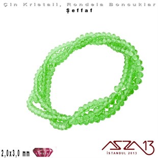 Şeffaf - 2x3 mm - Çimen Yeşil - Kristal Rondela Boncuk / 200 Adet