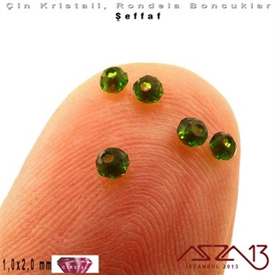 Şeffaf - 1x2 mm - Koyu Yeşil - Kristal Rondela Boncuk / 210 Adet