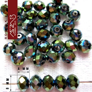 6x8 mm - Kristal - Metalik Altınlı Yeşil - Rondela Boncuk / 70 Adet